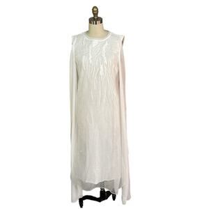 NWT White on White Summer Dress Maxi  Yi jia Womens S/M Wedding Cruise Beach